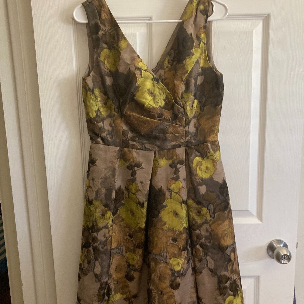 Adrianna Papell Yellow and Brown Floral Midi Dress